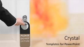  Presentation with hotel - PPT layouts featuring opening door with sign please background and a lemonade colored foreground
