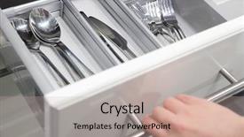  Presentation with cutlery - Amazing slide deck having opening drawer for silver cutlery backdrop and a mint green colored foreground