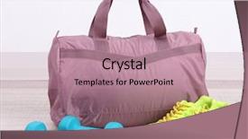  Presentation with assorted sports equipment including - Colorful presentation design enhanced with opening educational club - sports bag with sports equipment backdrop and a coral colored foreground