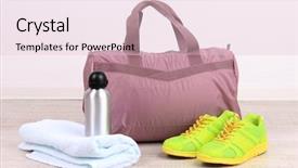  Presentation with sports - Beautiful PPT theme featuring opening educational club - sports bag with sports equipment backdrop and a lemonade colored foreground