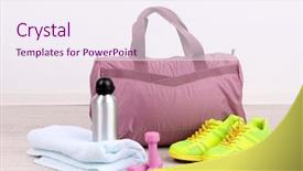  Presentation with sports - Beautiful presentation theme featuring opening educational club - sports bag with sports equipment backdrop and a  colored foreground