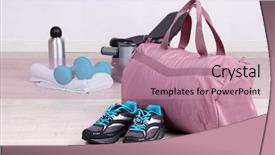  Presentation with club - Slide set with opening educational club - sports bag with sports equipment background and a  colored foreground