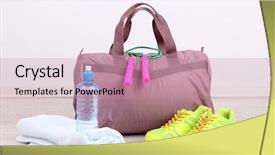  Presentation with assorted sports equipment including - Amazing presentation having opening educational club - sports bag with sports equipment backdrop and a coral colored foreground