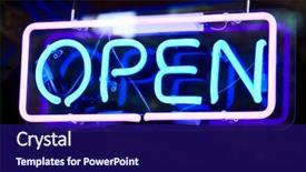  Presentation with neon - Presentation theme enhanced with opening hours - glowing open neon sign background and a navy blue colored foreground