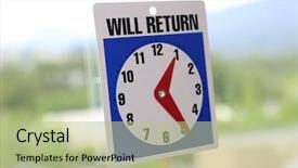  Presentation with return to learn - Amazing slide set having opening hours - will return sign with nature backdrop and a mint green colored foreground