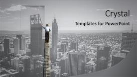  Presentation with opening doors - Amazing PPT theme having opening new doors mixed media backdrop and a light gray colored foreground