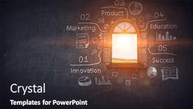  Presentation with media - Amazing slide set having opening-new-opportunities-mixed-media backdrop and a wine colored foreground