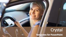  Presentation with car business - PPT theme having opening new school - auto business car sale consumerism background and a coral colored foreground