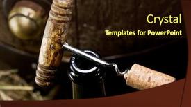  Presentation with corkscrew - Cool new presentation theme with opening of a wine bottle with corkscrew with wooden barrel on the background backdrop and a wine colored foreground