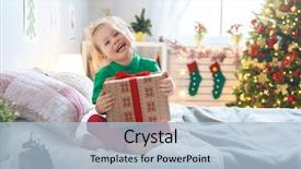  Presentation with child tree - PPT layouts featuring opening present near christmas tree background and a light blue colored foreground