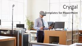  Presentation with technology - Beautiful PPT theme featuring openness experience - businessman using vr technology backdrop and a white colored foreground