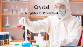  Presentation with medical protective wears - Beautiful presentation featuring openness experience - young biochemist wearing protective suit backdrop and a soft green colored foreground