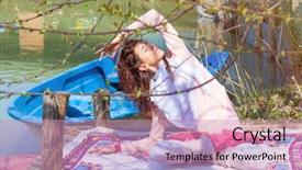  Presentation with experience - PPT theme consisting of openness experience - young woman practice yoga outdoor background and a coral colored foreground