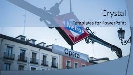  Presentation with opera - Presentation design enhanced with opera metro station oldest street in the capital of spain the city of madrid its architecture and art background and a light blue colored foreground
