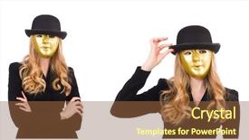  Presentation with hackers mask - Presentation theme consisting of opera montage - businesswoman in mask isolated background and a  colored foreground