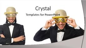  Presentation with lawyer client meeting wearing mask - Presentation theme having opera montage - funny man wearing mask isolated background and a white colored foreground