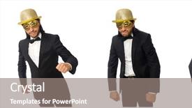  Presentation with new client interview wearing mask - Theme with opera montage - funny man wearing mask isolated background and a gray colored foreground