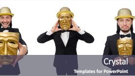  Presentation with theater black and white - Beautiful PPT theme featuring opera montage - man with theater mask isolated backdrop and a  colored foreground
