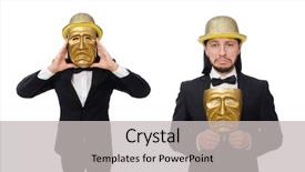  Presentation with opera - Beautiful PPT theme featuring opera montage - man with theater mask isolated backdrop and a  colored foreground
