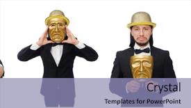  Presentation with theater black and white - Slide deck featuring opera montage - man with theater mask isolated background and a light blue colored foreground