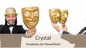  Presentation with theater - Amazing slide deck having opera montage - man with theater mask isolated backdrop and a  colored foreground