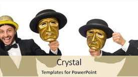  Presentation with theater - Beautiful PPT theme featuring opera montage - man with theater mask isolated backdrop and a  colored foreground