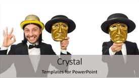  Presentation with theater black and white - Cool new PPT theme with opera montage - man with theater mask isolated backdrop and a light gray colored foreground