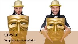  Presentation with theater - Presentation theme consisting of opera montage - man with theater mask isolated background and a gold colored foreground
