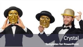  Presentation with theater black and white - Cool new theme with opera montage - man with theater mask isolated backdrop and a tawny brown colored foreground
