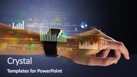  Presentation with smartwatch - Theme with operating income - cloe up naked female hand background and a  colored foreground