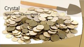  Presentation with mining truck shovel - Amazing PPT theme having operating income - coins with shovel isolated backdrop and a  colored foreground