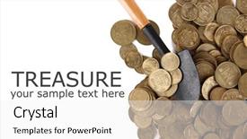  Presentation with mining truck shovel - Beautiful presentation featuring operating income - coins with shovel isolated backdrop and a  colored foreground