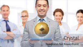  Presentation with cryptocurrency - Beautiful slides featuring operating income - cryptocurrency financial technology and business backdrop and a  colored foreground