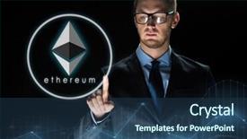  Presentation with fintech financial technology algo - Presentation design featuring operating income - cryptocurrency financial technology and business background and a ocean colored foreground