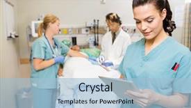  Presentation with digital hospital - Presentation design featuring operating male patient in hospital background and a light blue colored foreground