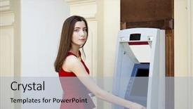  Presentation with lady - Beautiful presentation theme featuring operating model - brunette young lady using backdrop and a light blue colored foreground