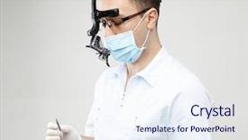  Presentation with dentist - PPT layouts enhanced with operating model - dentist with dentistry tools isolated background and a sky blue colored foreground