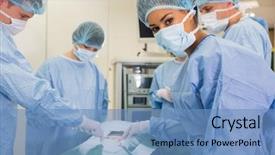  Presentation with medical practice - Colorful slides enhanced with operating model - medical student looking at camera backdrop and a teal colored foreground