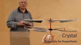  Presentation with radio - Cool new presentation design with operating model - senior man piloting tiny radio backdrop and a coral colored foreground