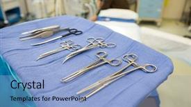  Presentation with operation room - Audience pleasing PPT theme consisting of closeup of surgical tools backdrop and a light blue colored foreground