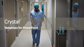  Presentation with rubber gloves - Presentation design with operation center - front view of a caucasian background and a gray colored foreground