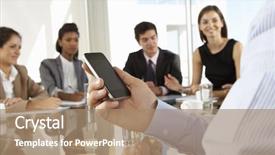  Presentation with phone meeting - Slide deck having operation mobilization - close up of businessman using background and a coral colored foreground