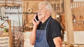  Presentation with customer service - Slide set featuring operation mobilization - craftsman master using the mobile background and a coral colored foreground