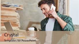  Presentation with motorcycle service workshop - PPT theme enhanced with operation mobilization - man at workshop servicing background and a  colored foreground