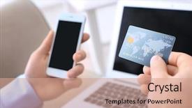  Presentation with credit card - PPT theme enhanced with operation mobilization - man with credit card background and a coral colored foreground