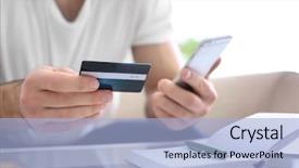  Presentation with mobile phone on car - Beautiful PPT theme featuring operation mobilization - man with credit card backdrop and a  colored foreground