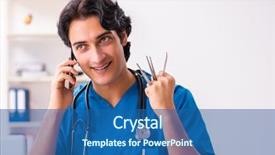  Presentation with clinic - PPT theme featuring operation mobilization - young handsome doctor working background and a ocean colored foreground