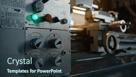  Presentation with lathe - Presentation design featuring operation-panel-of-professional-lathe background and a tawny brown colored foreground