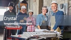  Presentation with metallurgy industry - Cool new slides with operation team in metallurgy factory backdrop and a ocean colored foreground