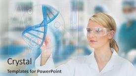  Presentation with dna - Cool new presentation theme with operation theatre - doctor consulting touchscreen displaying dna backdrop and a light blue colored foreground